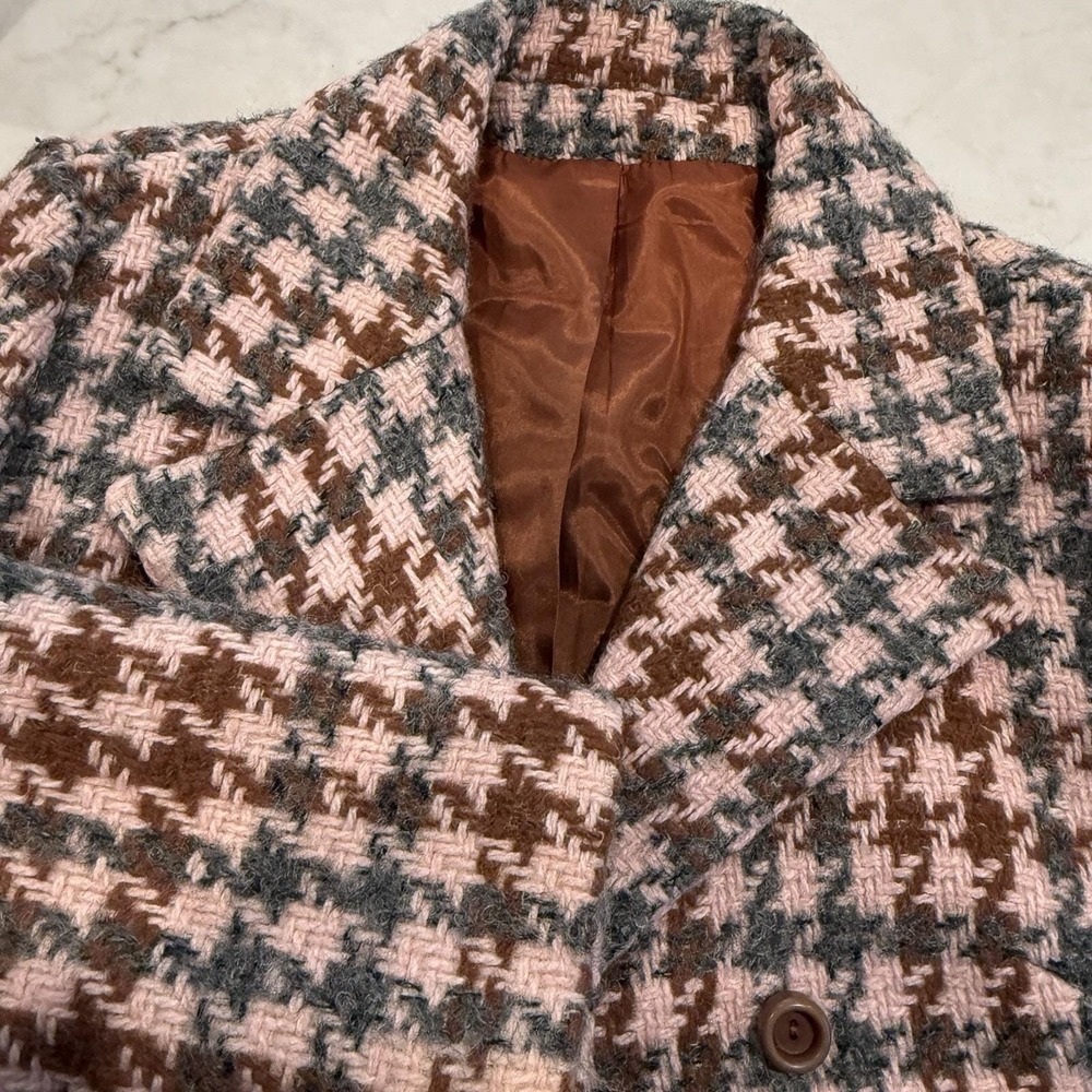 Vtg DeVon Hall 100%‎ Wool Houndstooth Suit Set Pink/Brown/Gray Size 6